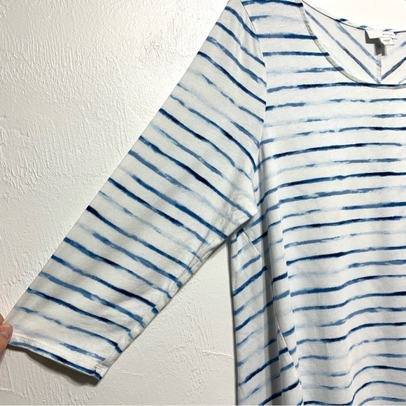 J. Jill Pure White & Blue Stripe 3/4 Sleeve Blouse Top Loose Fit size Large - Picture 7 of 10